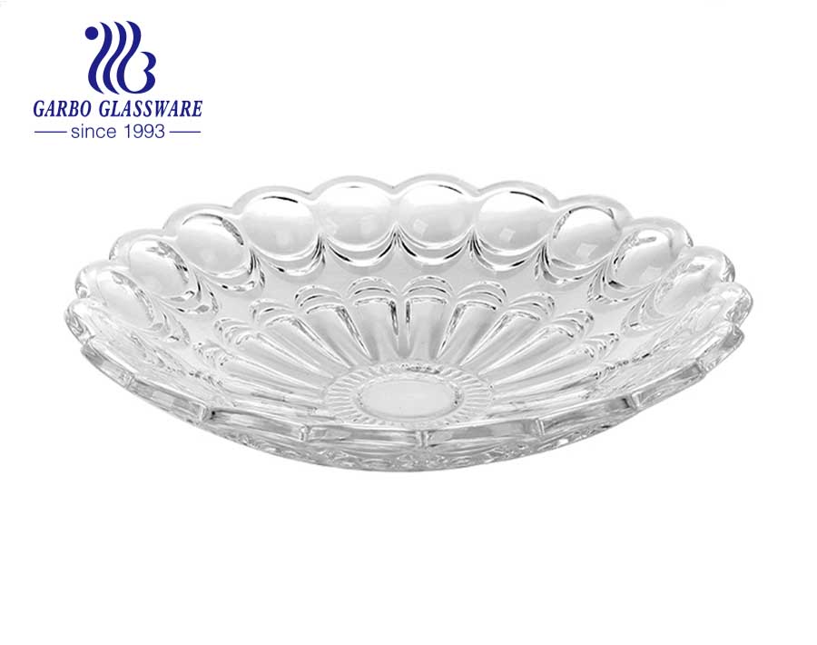 Rectangular-shape Glass Fruit Plate with Diamond Pattern and Handles