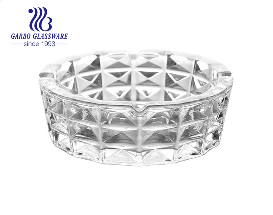 Diamond Design Crystal Clear Engraved Pattern Middle-size Crystal Glass Ashtray for Gift and Decorations