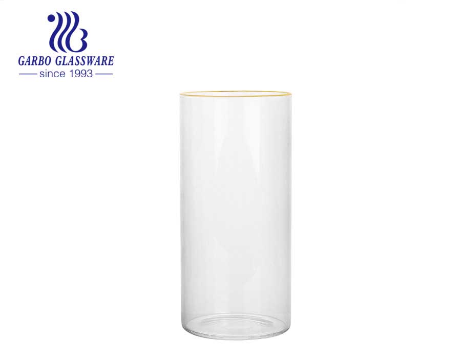 12OZ Durable design crystal clear borosilicate glass cup restaurant use heat resistant OEM  borosilicate glass cup