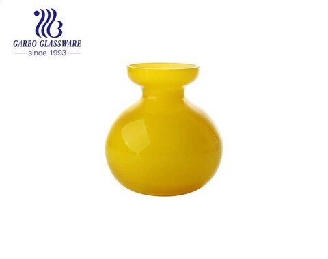 Floreros de vidrio amarillo de lujo, florero de mesa decorativo de 4 pulgadas de alto