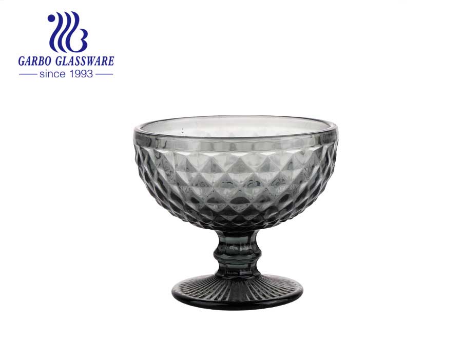 Coupe de bol de crème glacée en verre gravé clair avec pied de 210 mm de hauteur