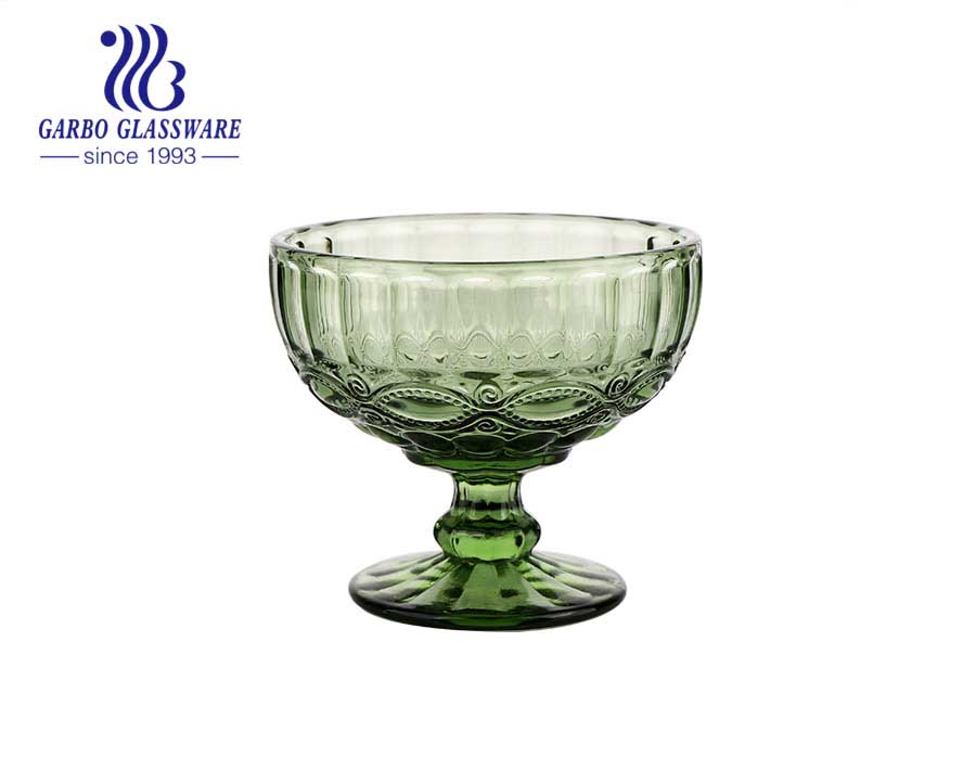 210mm Height Footed Clear Engraved  Glass Ice Cream Bowl Cup 