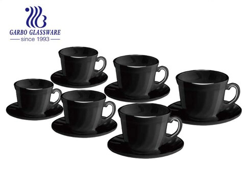 Juego de café de té negro Taza Platos Platos Platos Utensilios de cocina de vidrio de ópalo Juego de cena redondo caliente