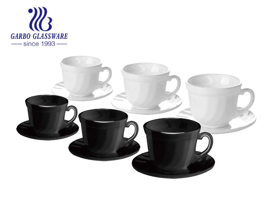 Juego de café de té negro Taza Platos Platos Platos Utensilios de cocina de vidrio de ópalo Juego de cena redondo caliente