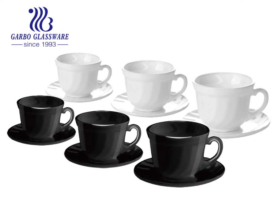 Black Tea Coffee Set Cup Saucers Dishes Plates Opal Glass Cookware Hot round dinner set