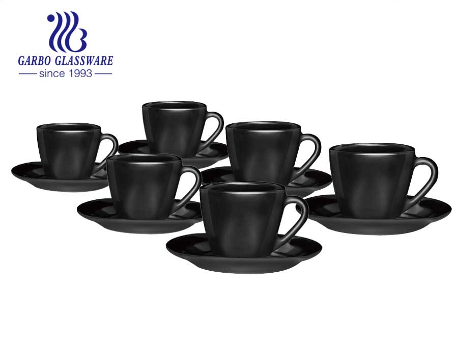 Juego de café de té negro Taza Platos Platos Platos Utensilios de cocina de vidrio de ópalo Juego de cena redondo caliente