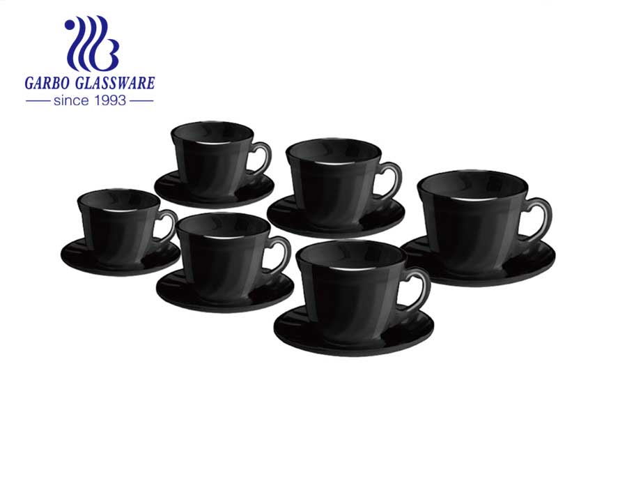 Juego de café de té negro Taza Platos Platos Platos Utensilios de cocina de vidrio de ópalo Juego de cena redondo caliente