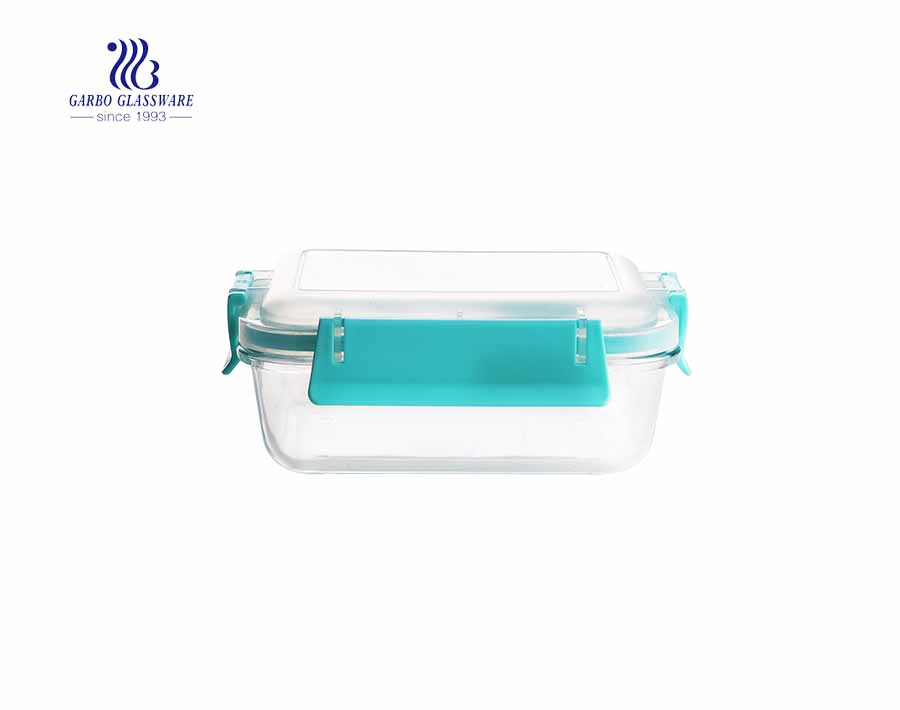 Square Glass Container with purple silicone lid food lunch box with CE certificate