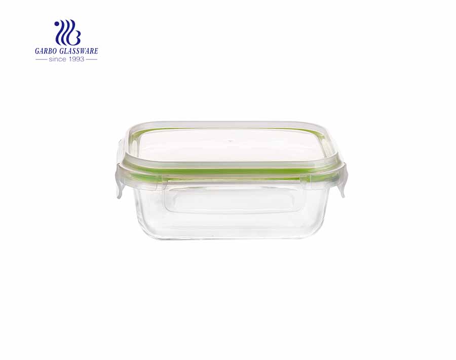 Square Glass Container with purple silicone lid food lunch box with CE certificate