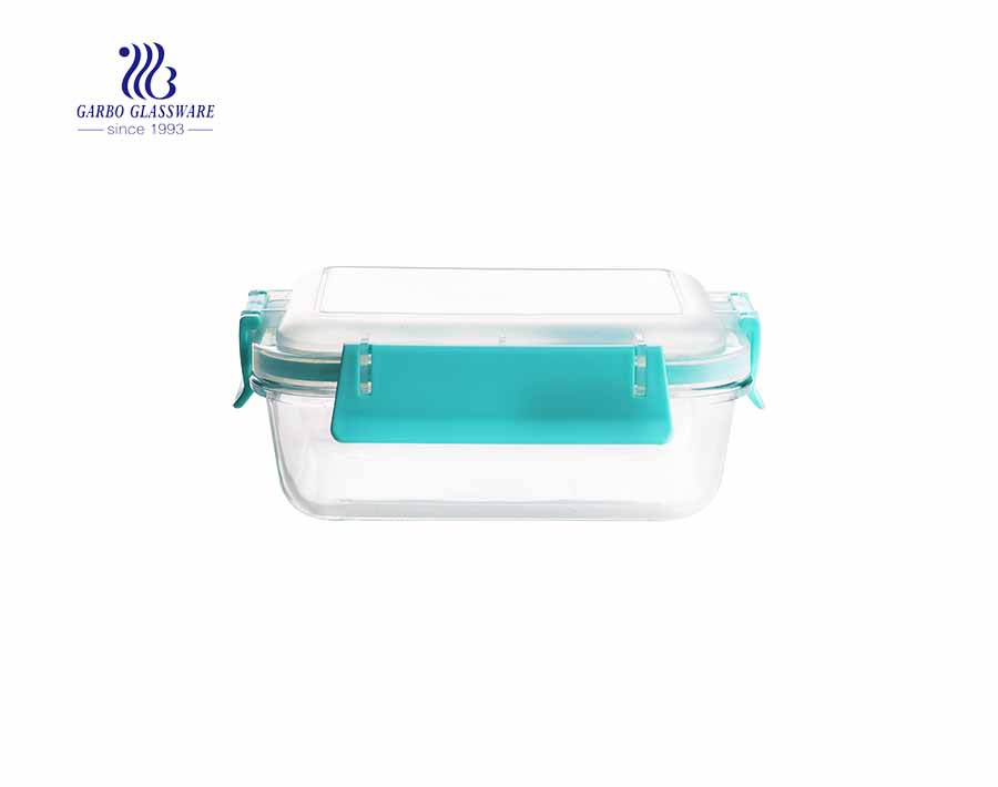 Square Glass Container with purple silicone lid food lunch box with CE certificate