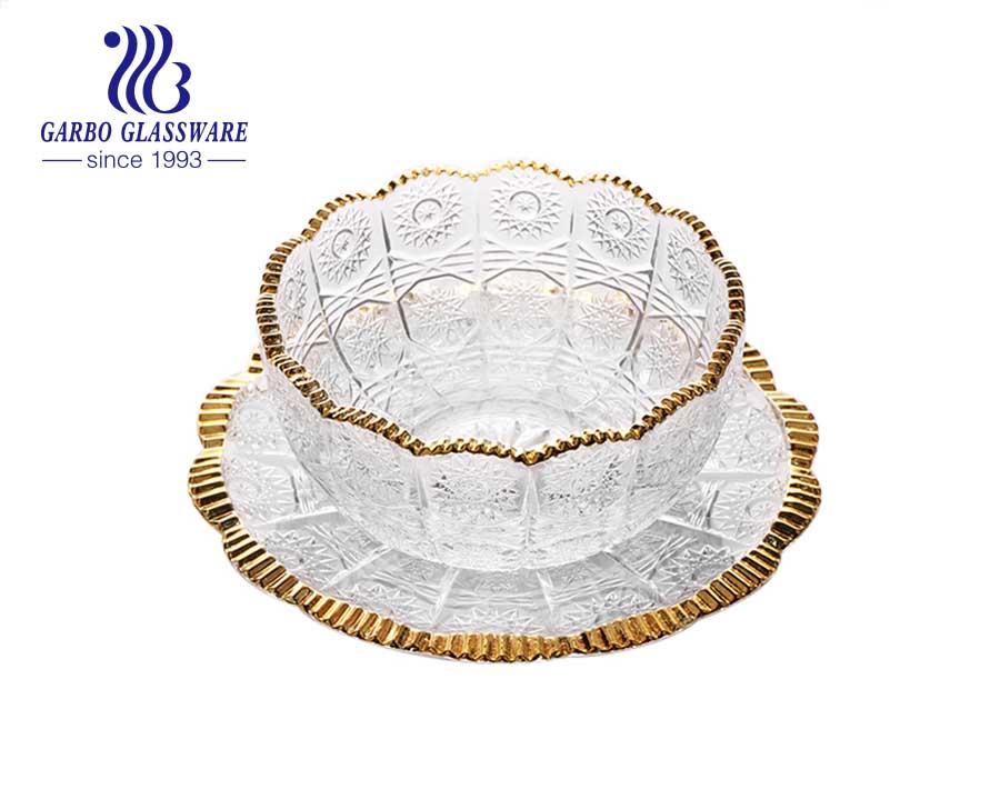 Garbo nesting cut glass sunflower bowl with mouth gold rim 4.2 inch hot sell in Turkey 