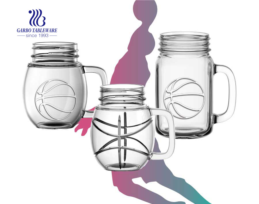 18oz Old Fashioned Soccer Ball Mason Jar Drinking Glasses Mugs with Handles 