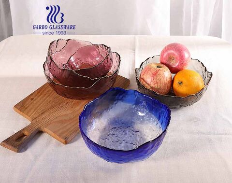Popular European Style 7-inch Solid Color Glass Fruit Bowl with Special New Design and Gold Rim