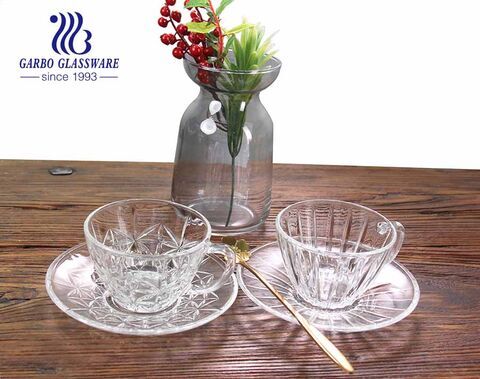 European style glass coffee cup with saucer clear tea cups and saucers