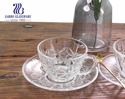 European style glass coffee cup with saucer clear tea cups and saucers