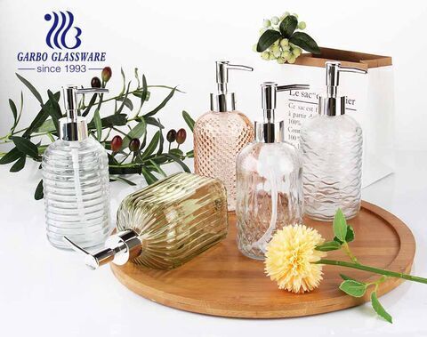 15oz Spray Clear Pink Diamond Glass Soap Dispenser Refillable Premium Bottle for Bath Decor