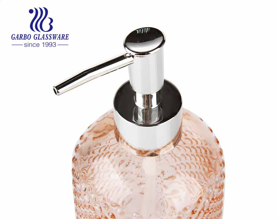 Distributeur de savon en verre diamant rose clair de 15 oz vaporisateur bouteille de qualité supérieure rechargeable pour décor de bain