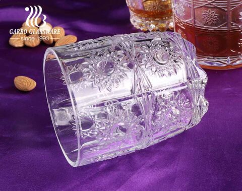 Middle East Arabic Turkey market style engraved glass cups with sunflower embossing