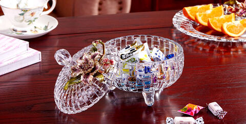 Multi designs Egypt elegant glass candy jars wholesale glass candy dish sunflower design