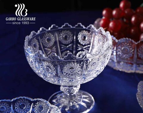  3 inches Bohemia Embossed Glass Dessert Bowl with Sun Flower Cut Design Series