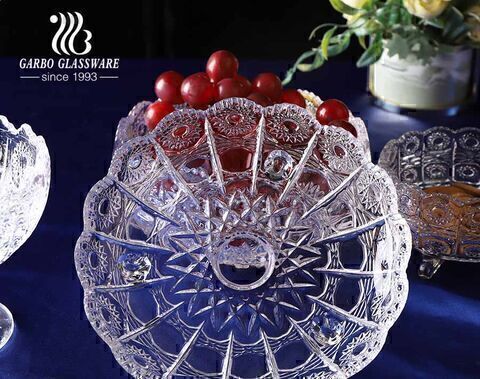 3 بوصات بوهيميا زجاج منقوش وعاء الحلوى مع زهرة الشمس قطع تصميم سلسلة
