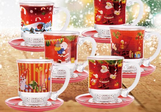 15oz glass mugs sets with full decals for christmas promotion 