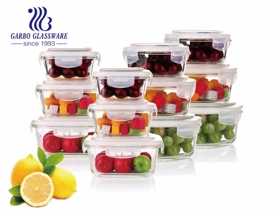 Pyrex glass food containers set with silicone sealed lids for storage