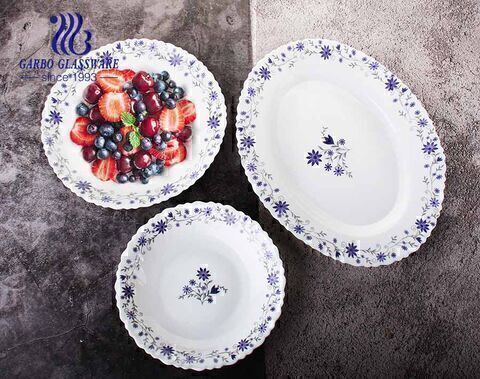 Set-72pcs White tempered glass opal dinnerware set with customize flower 