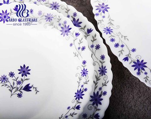 Set-72pcs White tempered glass opal dinnerware set with customize flower 