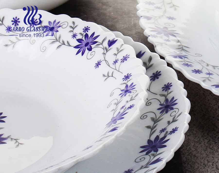 Set-72pcs White tempered glass opal dinnerware set with customize flower 