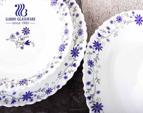 Set-72pcs Ensemble de vaisselle opale en verre trempé blanc avec fleur à personnaliser