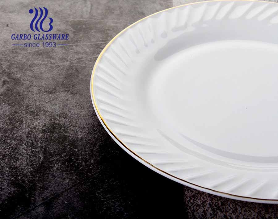 5inch Opal Tempered Glass Dinner Plates with gold rim for wedding or party 