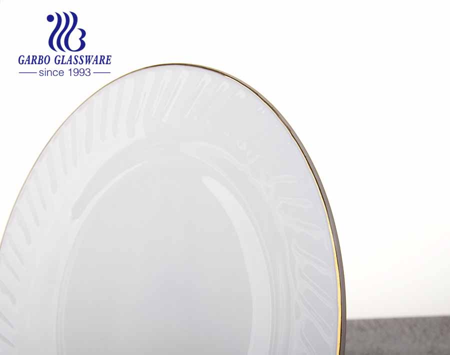 5inch Opal Tempered Glass Dinner Plates with gold rim for wedding or party 