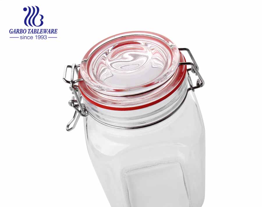 Glass food storage jars with airtight hinged lids proof gasket set of 3 1200ml 1800ml 2500ml