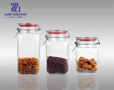 1.2L Clear glass canister kitchen storage jars with hinged clamp lid 