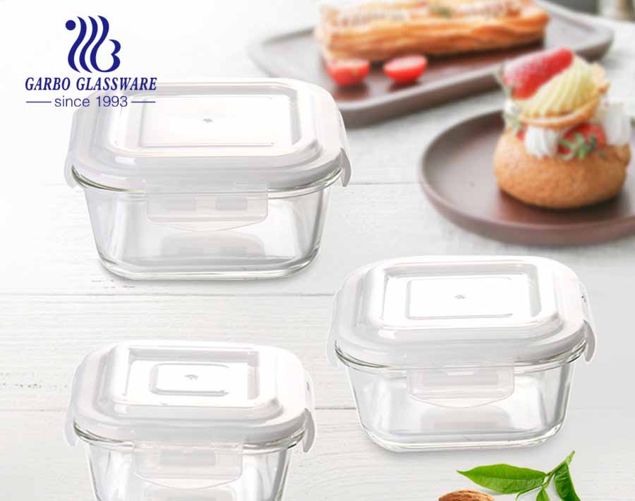 1.2L Square Big Glass lunch boxes with color silicone lids water proof