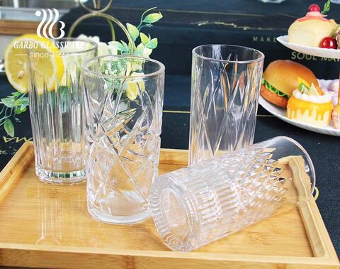 Garbo Glassware Nhà máy Trung Quốc thiết kế độc quyền khắc bộ cốc thủy tinh 14oz