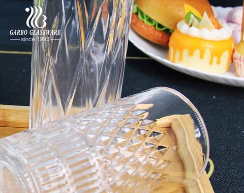 Garbo Glassware China مصنع تصميمات حصرية مجموعة أكواب زجاجية محفورة 14 أوقية