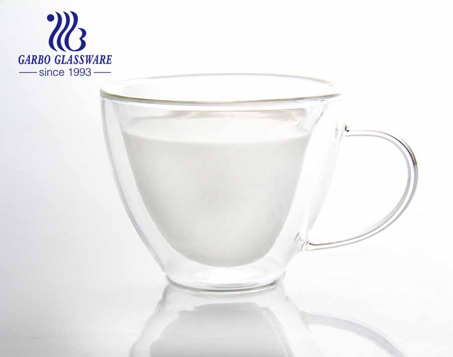 أكواب قهوة زجاجية مزدوجة الجدار مقاومة للحرارة شارات مخصصة أكواب شاي زجاجية ساخنة