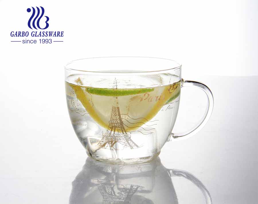 Tazas de café de cristal de pared doble a prueba de calor calcomanías personalizadas tazas de té calientes de cristal