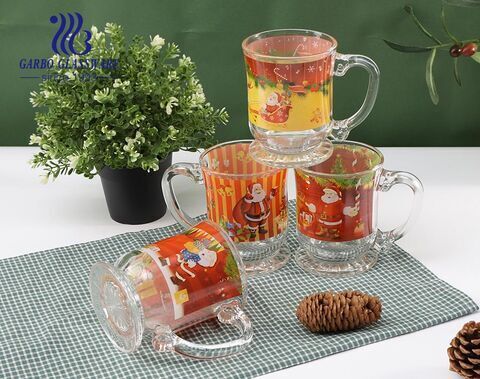 Regalos de navidad tazas de café de cristal diseños personalizados tazas de cristal con asa