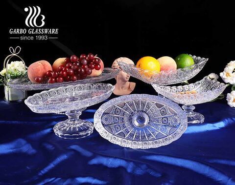 12 inch sunflower design crescent shaped glass fruit bowl with foot