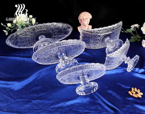 12 inch sunflower design crescent shaped glass fruit bowl with foot