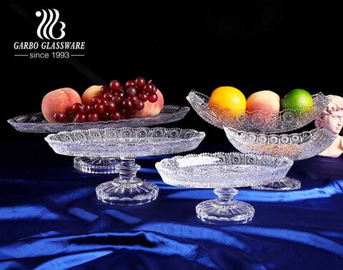 12 inch sunflower design crescent shaped glass fruit bowl with foot