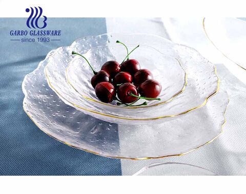 18-inch European Simple Oval pattern design high-end elegant glass fruit plate with golden rim