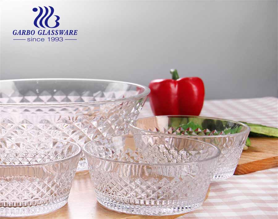 Garbo new design 7 pcs glass salad fruit bowl set with engraved classical pattern for dinner table