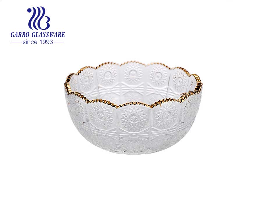 Garbo purple elegant flower wave shape glass salad bowl with decorative rim for home hotel use