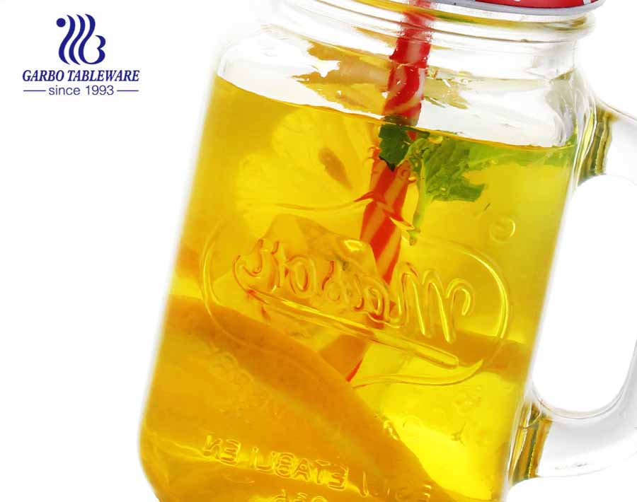 Regular 0.13 gallon mason jars 17.6oz homemade juice mason jar drinking glasses with color lid and straw