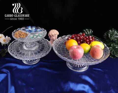 Bol à fruits en verre de 12 pouces de forme ronde avec pied et séparateurs