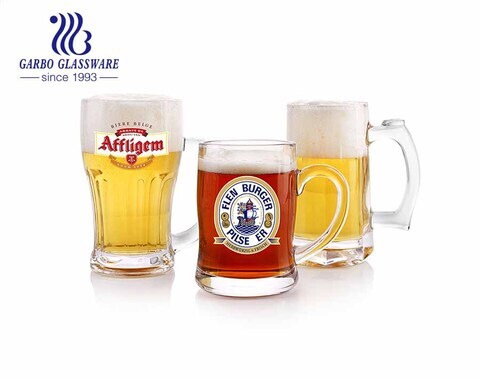 Custom beer glasses clear beer mugs large stein handled glass for pub